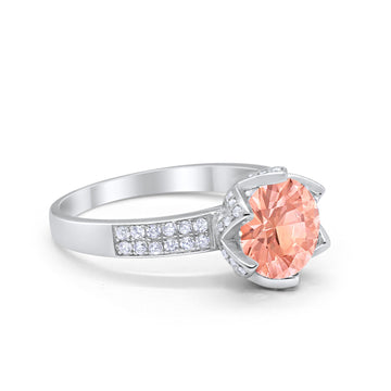 Art Deco Flower Engagement Ring Round Simulated Morganite CZ 925 Sterling Silver